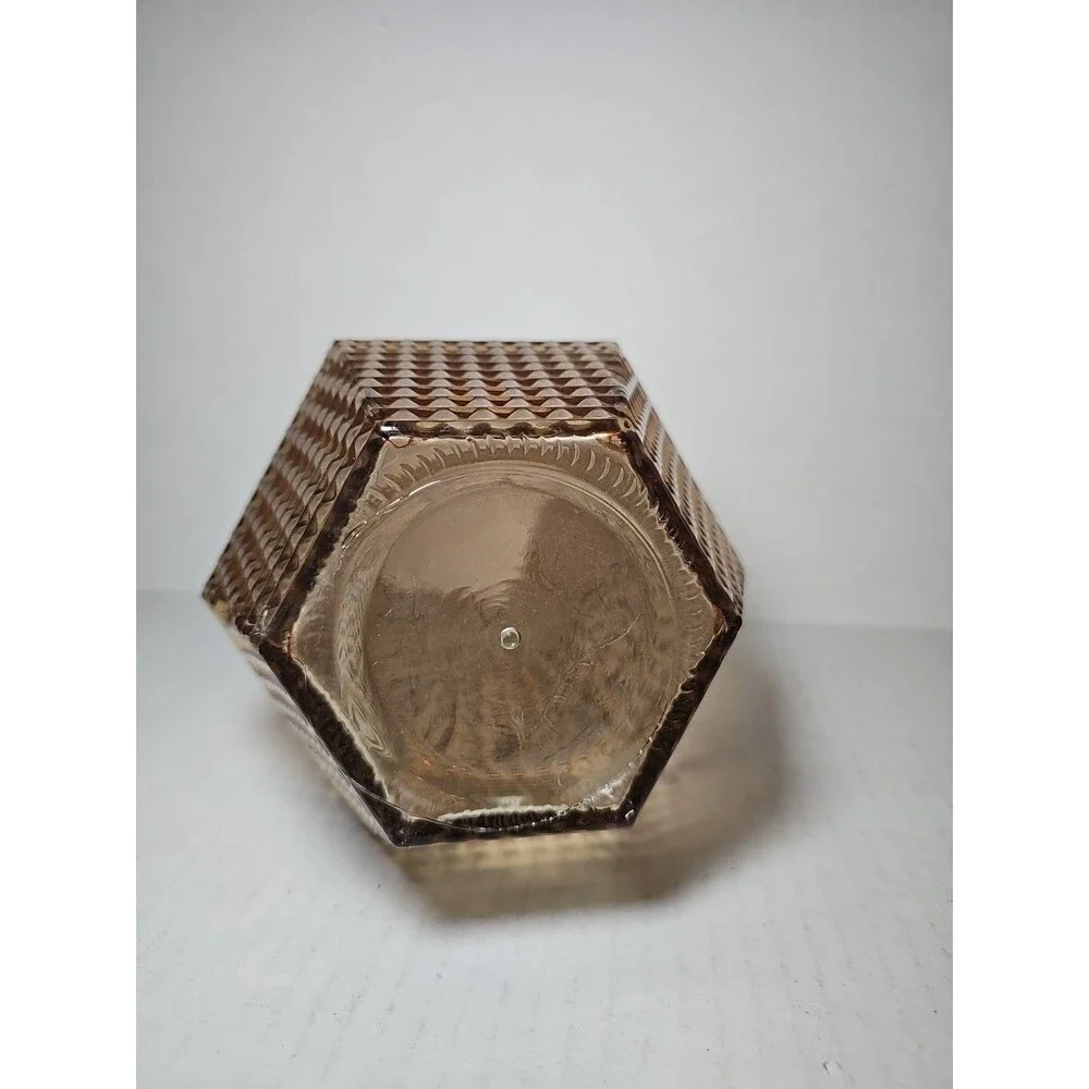 Vintage MCM Amber Hexagon Textured Vase